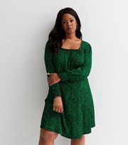 New Look Curves Green Animal Print Crinkle Square Neck Milkmaid Mini Dress